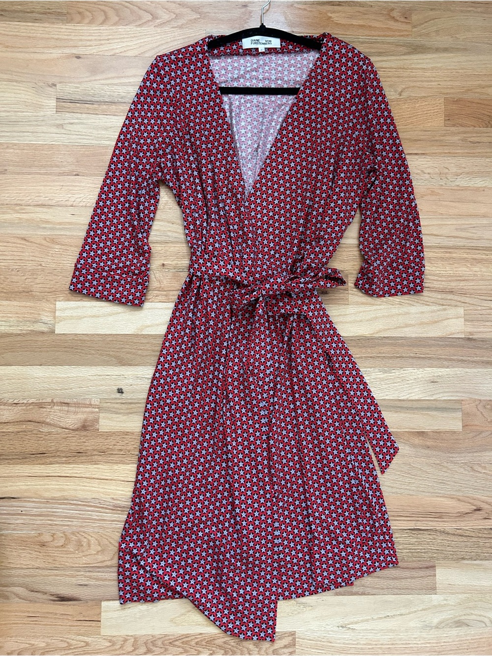 Diane Von Furstenberg Red Star-Pattern Wrap Dress Large Patriotic Independence